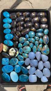 Cabujones de piedras preciosas naturales mixtas, corte ovalado, pulidos, gemas azules para la fabricación de joyas, efecto iridiscente, piedras sueltas a granel - Product Image 2