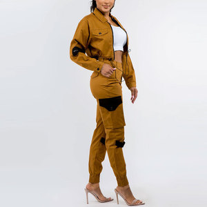 Wholesale <b>Women</b> Outfits Two Piece Sets Cargo Pants Cropped Fashion <b>Jackets</b> Denim Long Pants Trousers Tracksuits Sets - Product Image 3
