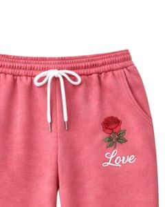 Conjunto de Sudadera con Capucha y Pantalones Deportivos Rosa con Estampado de Rosas Blancas para Mujer, Sudadera de Felpa con Pantalones a Juego, Atuendo Casual de Invierno - Product Image 5