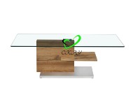 Table basse moderne en verre avec structure en bois, très vendue, pour salons, hôtels, appartements