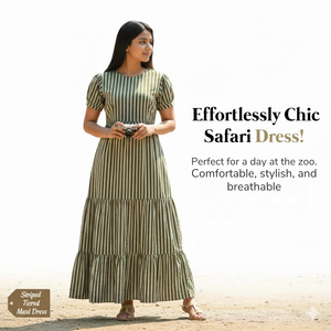 Vestido Premium Hecho a Mano de Algodón a Rayas con Volantes, Cuello Redondo, Mangas Abullonadas, Panel Maxi, Ropa Casual para Mujer, Obra Maestra de Lujo - Product Image 2