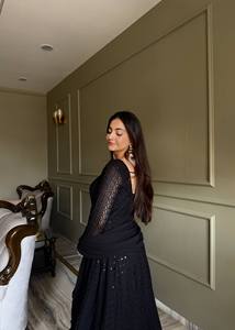 Robe longue brodée en georgette de style ethnique indien et pakistanais, Salwar Kameez pour mariage et fête, pour femmes - Product Image 3