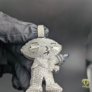 Pendentif Bling Hip Hop Personnage de Dessin Animé Bébé avec Diamants Iced Out, Collier Statement Hip Hop Amusant et Original - Product Image 2