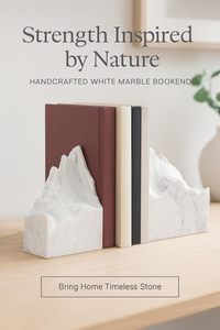 Modern White Marble Mountain Shape Bookends Decorative Natural Stone <b>Book</b> Holder for Bookshelf Home Office <b>Library</b> Decor - Product Image 6
