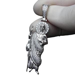 Colgante de Moissanita Personalizado con Temática de San Judas, Chapado en Oro de 14K, Plata de Ley 925, Estilo Hip Hop, Unisex, Regalo Religioso para Ceremonias, con Cadena - Product Image 2
