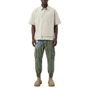 Pantalon cargo pour homme en denim vert olive avec cordon de serrage, style streetwear, patchwork, pantalon harem - Product Image 1