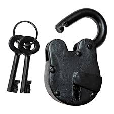 Antique Style Cast Iron <b>Padlock</b> with Keys Black Nickel Finish Irregular Shape Metal Craft for Art Collectible Use - Product Image 2