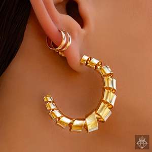 PRAO Stylish Set Golden Spiral Hoops with Trendy <b>Ear</b> <b>Cuff</b> Fashionable Hoop <b>Earrings</b> - Product Image 5