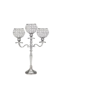 Candelabros de 3 brazos de aluminio y Metal de la mejor calidad, gran oferta, soporte de vela, bola de cristal con acabado plateado para decoración de mesa, bodas - Product Image 1