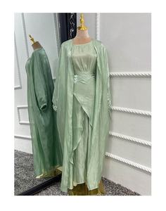 <b>Summer</b> Shiny <b>Abaya</b> Set Silk 3 Piece Muslim Matching Outfits Kimono+Long Dress+Wrap Tie Skirt Islam Ramadan Eid Modesty - Product Image 2
