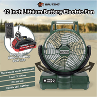 Ventilateur électrique de 12 pouces avec lumière, batterie au lithium 2500 mAh, 3 pales rotatives en plastique, pour voiture, extérieur, maison, camping-car, garantie 1 an