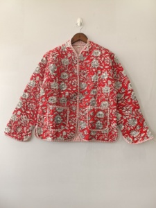 Handmade <b>Quilted</b> Cotton <b>Jacket</b>: Floral Reversible Indian Coat - Product Image 1