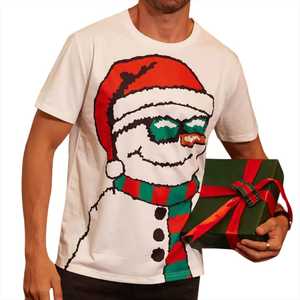 Camiseta navideña con diseño de muñeco de nieve para hombre, manga corta, estampado de dibujos animados, cuello redondo, ropa informal - Product Image 3