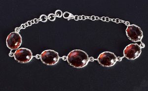 Nueva Pulsera de Plata de Ley 925 con Gemas de Hessonita y Ágata, Diseño Clásico de Cadena con Engaste de Bisel, Joyería Fina para Uso Diario de Mujer - Product Image 5