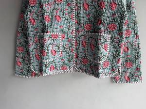 Floral Quilted Cotton Jacket V Neck Three Quarter Sleeve Prairie Chic Open Stitch Design Patch Pockets Spring Wear gift for her - Product Image 6