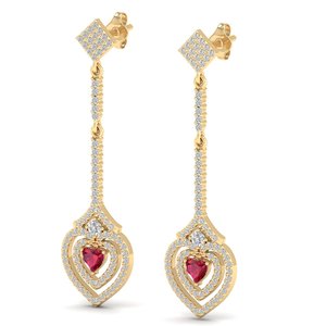 REYES Personalized 14K Solid Gold IGI Certified Diamond Drop Earrings Heart Shape 0.46 Carat Ruby Gemstone Earrings For Women - Product Image 3