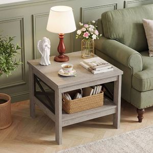 Mesa Auxiliar Cuadrada de 2 Niveles con Estante de Almacenamiento y Mesas de Consola con Estructura en X para Dormitorio o Sala de Estar - Product Image 1