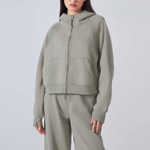 Hoodie unisexe oversize à coupe courte, couleur unie, avec poches en polaire, style décontracté pour l'automne, manches classiques, tricoté 100% coton, écologique - Product Image 2