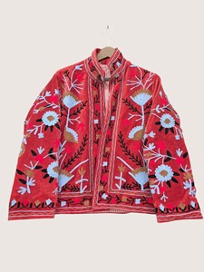 Manteau brodé floral de style chinois rouge, col mandarin, manches longues, grande taille, vêtements d'extérieur décontractés pour femmes, vêtements d'hiver - Product Image 1