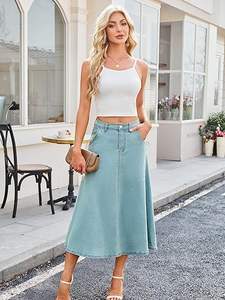 Jupe en jean de coton taille haute pour femme, style décontracté, vente en gros, commande en gros, robes décontractées d'été pour femme, achat en ligne - Product Image 5