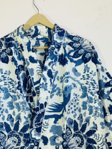 Bata Kimono de Algodón con Estampado Floral Azul |   Albornoz largo tipo lounge |   Ropa Casual para Mujer - Product Image 5