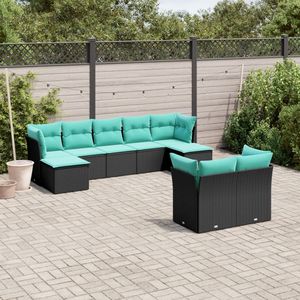 Set di divani da giardino in polyrattan nero da 9 pezzi con cuscini - Product Image 1