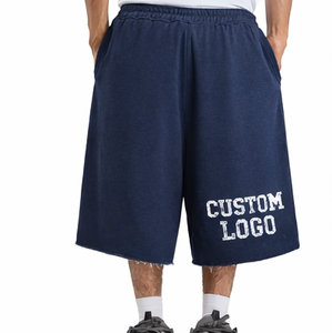 Shorts de survêtement amples et surdimensionnés pour hommes |   Bords bruts déchirés |   Façade |   100% coton |   Streetwear en gros OEM |   Respirant et écologique - Product Image 4