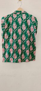 Premium Handcrafted Green Cotton Knitted Leopard Print Flock Printed Summer Night Suit Pajama Set Full Sleeve Shirt <b>Trouser</b> - Product Image 3