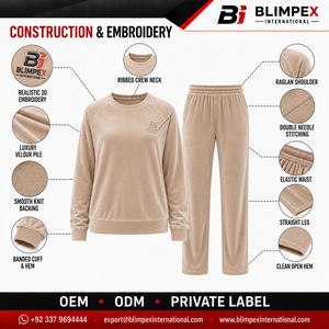 Ensemble de survêtement en velours extensible pour femme, col rond, pantalon droit, personnalisé OEM, directement de l'usine Blimpex - Product Image 4