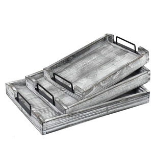 Ensemble de 3 plateaux de service en bois de pin plateaux gigognes avec poignées pour petit déjeuner plateau décoratif polyvalent pour la cuisine et la maison - Product Image 5