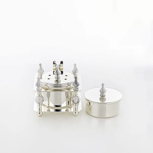 Luxury Silver Finish Brass <b>Tea</b> <b>Light</b> Warmer Set Decorative Tabletop Candle Warmer Holder Elegant Home Hotel Dining Decor - Product Image 1