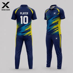 Ensemble uniforme de cricket sublimé pour hommes X Sports, polo à manches courtes avec pantalon à taille élastique, imprimé dégradé, évacuation de l'humidité, OEM ODM - Product Image 2