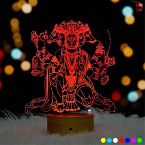 Lampe LED 3D Illusion Panchmukhi Hanuman de Qualité Export, Veilleuse en Acrylique, Décoration Spirituelle pour la Maison, Lampe de Table pour Temple et Salle de Pooja - Product Image 4