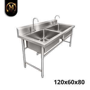 Heavy Duty Double Bowl <b>Sink</b> 0.8mm Thickness Stainless Steel Free Standing Commercial Kitchen Restaurant Washing Basin <b>Unit</b> - Product Image 3