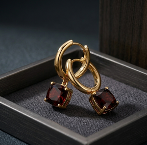 Boucles d'oreilles de luxe en grenat rouge taille coussin hydro, pierre de 10 mm, longueur 4 pouces, 11 grammes, en argent sterling 925 plaqué or 18 carats, bijoux de créateur - Product Image 4