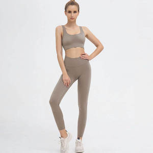 Conjunto de Yoga de Color Sólido a la Moda para Mujer, Ropa Deportiva para Gimnasio, Conjuntos Deportivos de Yoga de Cintura Alta para Adultos - Product Image 1