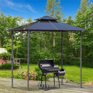 8FT X 5FT Sturdy Frame Brown BBQ Gazebo Outdoor UV/Rain Resistant <b>Canopy</b> with 2 Side Shelves & Double Layer PC <b>Roof</b> Steel Poles - Product Image 2