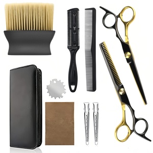 Kit de barbier professionnel 3 pièces comprenant des ciseaux à effiler, des ciseaux à lame de rasoir et un rasoir de coiffure - Product Image 1