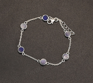 Pulsera minimalista de lapislázuli natural con cadena de plata 925, engaste redondo de 5 mm, chapado en rodio, para mujer, regalo, joyería. - Product Image 2