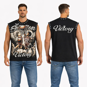 Camiseta sin Mangas con Estampado Gráfico Urbano Vintage Personalizada, Camiseta Holgada de Algodón, Estampado Justice Forever, Top Urbano Personalizado - Product Image 1