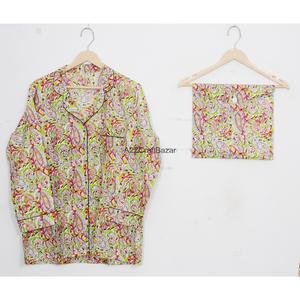 Conjunto de Pijamas de Verano para Mujer, Estampado Floral, 100% Algodón, Cintura Elástica, Cuello Camisero, Mangas Largas, Secado Rápido y Transpirable - Product Image 2