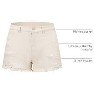 Shorts en jean déchirés taille haute pour femme, prix d'usine, bords effilochés, décontractés, été, coupe droite, en coton - Product Image 6