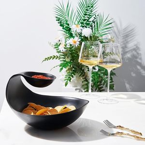 Bol à collation et à salade noir à 2 niveaux - Plat de service décoratif pour noix, chips et sauces - Bol en métal - Product Image 3