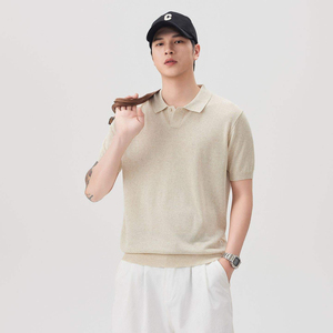 เสื้อโปโลถักสีพื้นคุณภาพสูงสำหรับผู้ชาย ทรงหลวม แขนสั้น สวมใส่สบายๆ ในฤดูร้อน - Product Image 3