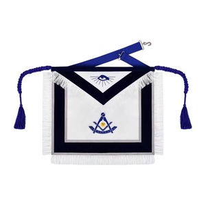 ผ้ากันเปื้อนกำมะหยี่ลายชนเผ่า Past Master Blue Lodge พร้อมงานปักมือ ขอบลูกไม้สีเงินและพู่ห้อยสำหรับทุกฤดูกาล MAP-0119 - Product Image 1