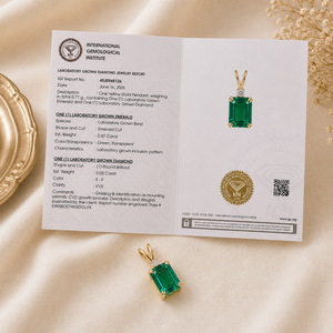 IGI Certified 14KT Solid Yellow Gold Lab Grown Colombian <b>Emerald</b> <b>Pendant</b> Charm Classic Solitaire Fine Jewelry for Women's - Product Image 6
