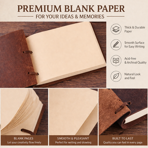 Retro Handcrafted Genuine Leather Hardcover 2-Hole Loose Leaf <b>Notebook</b> Sketchbook with Water Color Paper 100 Sheets Gift - Product Image 6