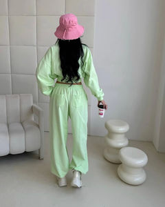 2026 Women's Casual Solid Pattern Crop Hoodie Joggers Breathable Fleece Track Suit Long Plain Dyed Technics for Active Wear - Product Image 5