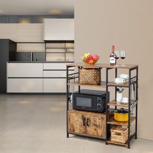 5-Tier Multifunctional Metal <b>Kitchen</b> Rack Bakers Microwave & Wine <b>Storage</b> Organizer Workstation Particleboard <b>Kitchen</b> <b>Storage</b> - Product Image 6