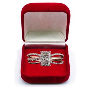 Bague en or rose 14 carats certifiée IGI avec diamant CVD de laboratoire taille Radiant, couleur F, pureté VS1, 2,5 g, bijoux fins pour femme, pierres latérales, cadeaux de luxe - Product Image 1